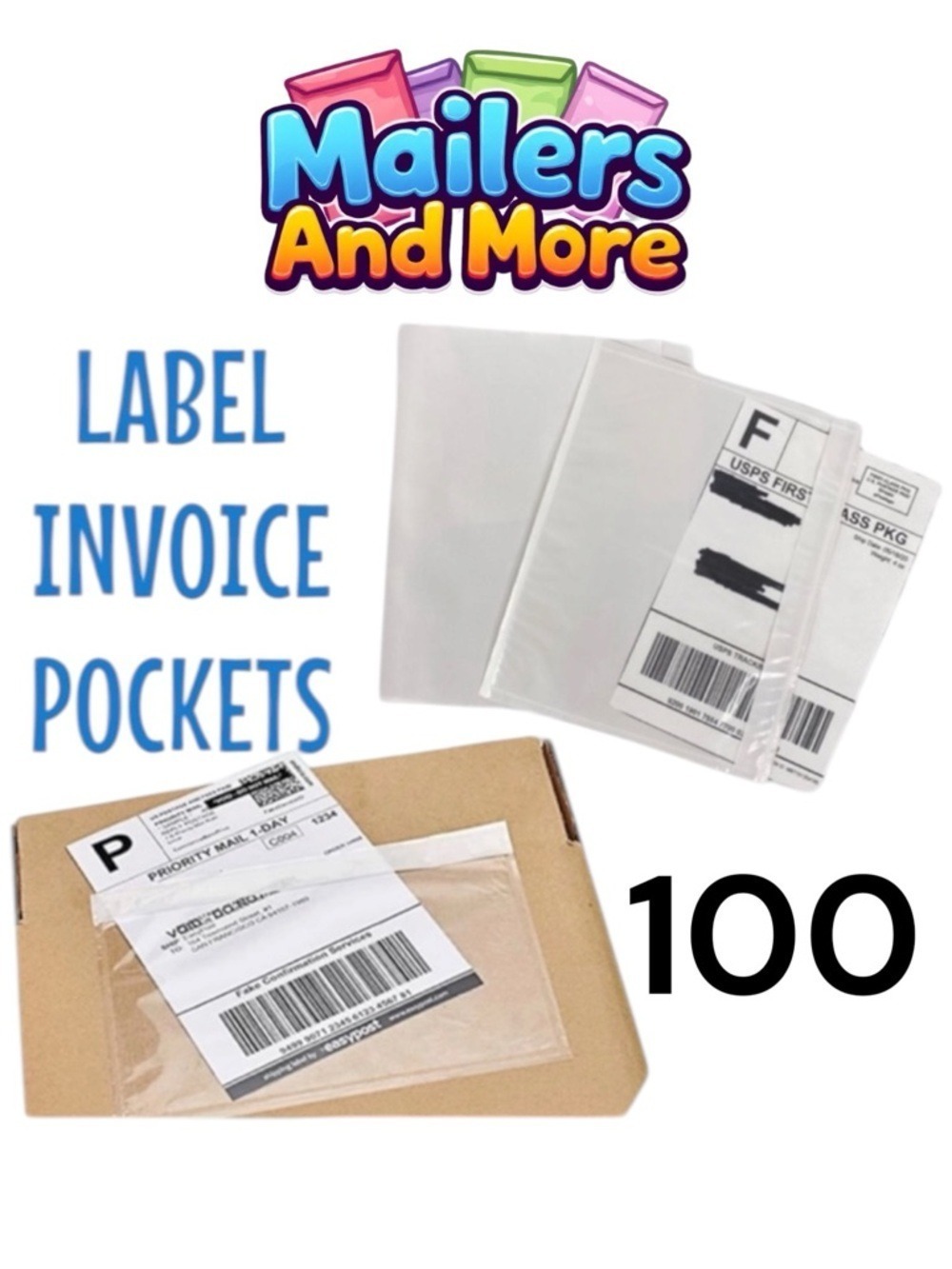 100 (7.5 X 5.5) Clear Postage Invoice Label Pockets PRICE IS FIRM - Picture 1 of 10